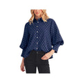 JODIFL Women's 3/4 Bishop Sleeve Button Up Polka Dot Top, Navy