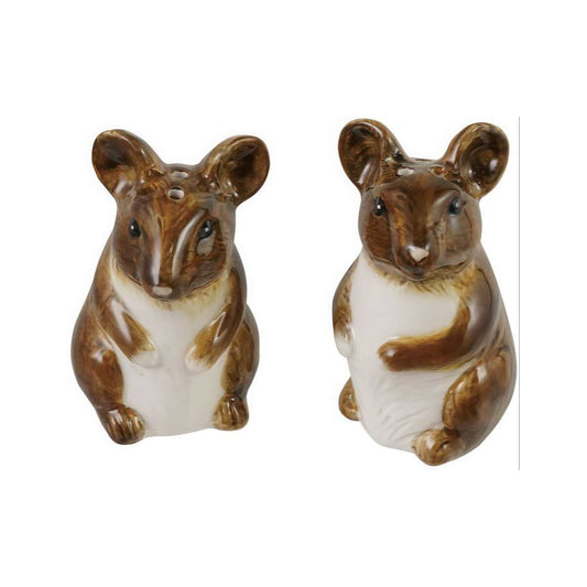 Creative Co-Op Hand-Painted Stoneware Mouse Salt & Pepper Shakers - Set of 2