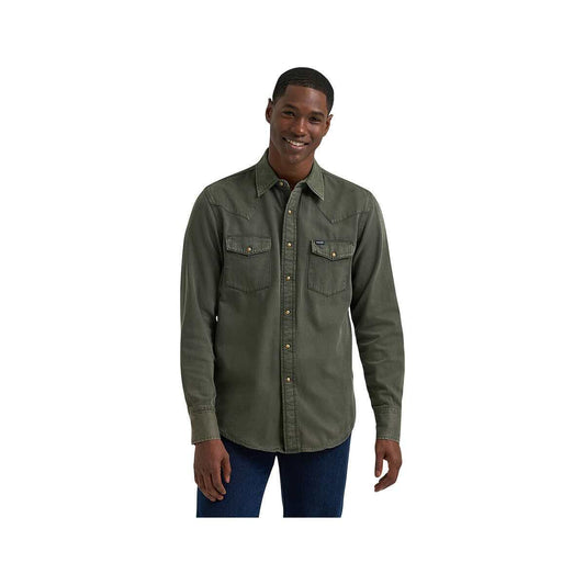 Wrangler Men's Colorwash Denim Long Sleeve Western Snap Shirt