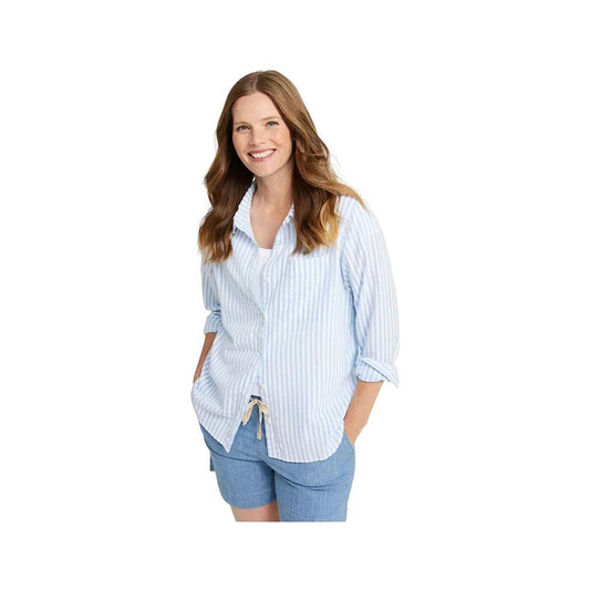 L.L.Bean Women's Seacoast Seersucker Big Long Sleeve Button Up Shirt
