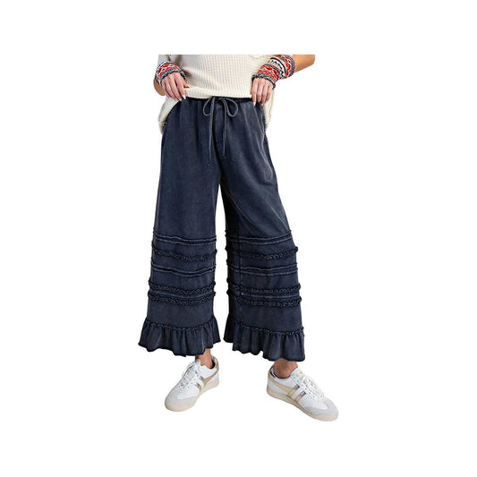 Easel Women's Mineral-Washed Ruffle Terry Pants