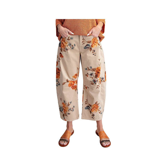 Easel Women's Signature Flower Print Twill Pants, Khaki