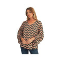 JODIFL Women's Solid Wide V-Neckline 3/4 Sleeve Top