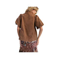 Easel Women's Bubble Short Sleeve Mineral Wash Top, Mocha, alternate view 1