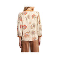Easel Women's Floral Print Contrast Trim Suede Blouse, Khaki, alternate view 1