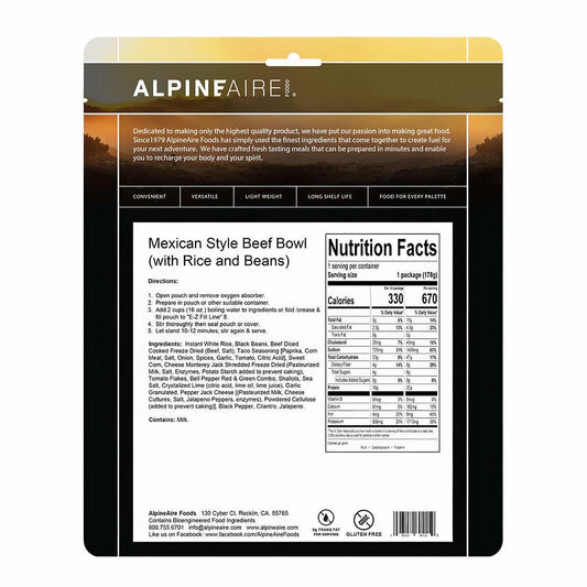 Alpineaire Mexican Style Beef Bowl Instant Meal