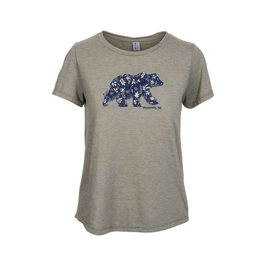 Bum Wraps Women's Waynesville Pretty Flower Bear Short Sleeve T-Shirt