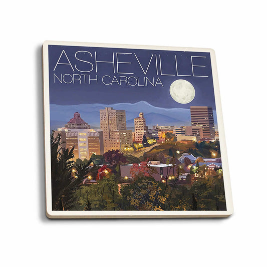 Lantern Press Asheville Skyline At Night Coaster