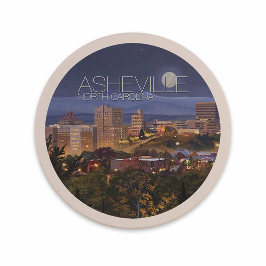 Lantern Press Asheville Skyline At Night Car Coaster