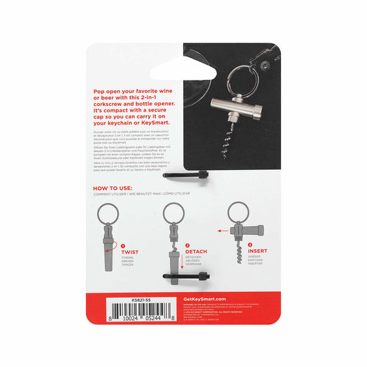 Keysmart CorkSmart Keychain Wine & Bottle Opener Stainless