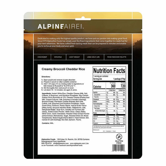 Alpineaire Creamy Broccoli Cheddar Rice Instant Meal