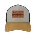 Mast Store Outfitters Leather Patch Snapback Trucker Hat Grey Caramel Trucker