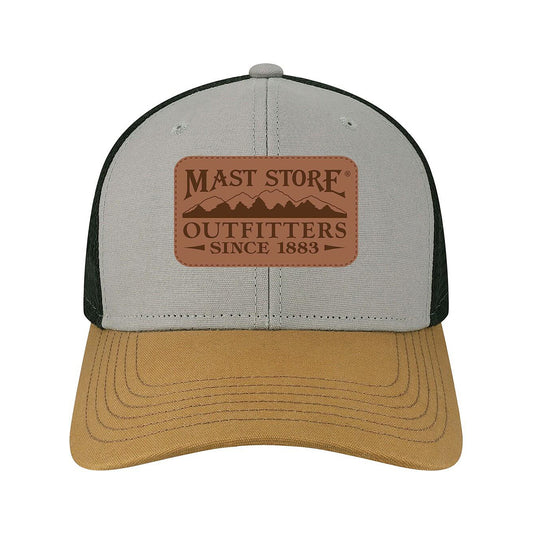 Mast Store Outfitters Leather Patch Snapback Trucker Hat Grey Caramel Trucker