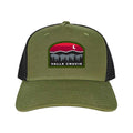 Valle Crucis Roadie Mountain Sunset Trucker Hat Olive Blk Trucker