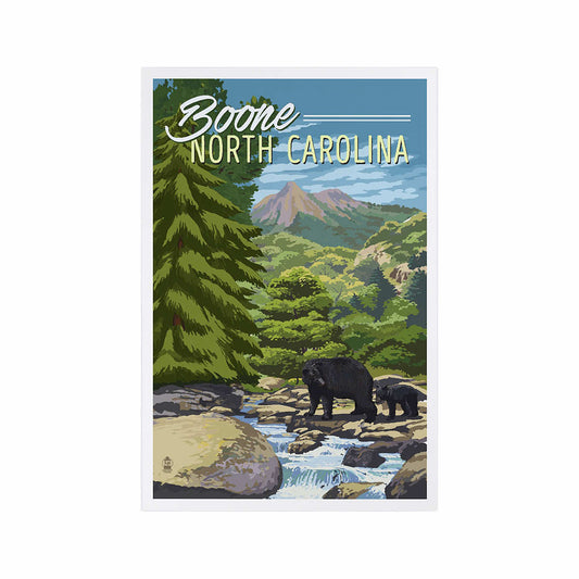 Lantern Press Boone Black Bear Family And Creek Postcard