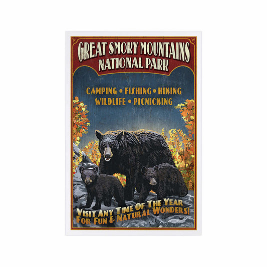 Lantern Press Great Smoky Mountain Tennessee Black Bear Vintage Sign Postcard
