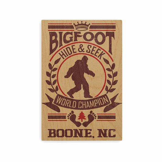 Lantern Press Boone Bigfoot Hide & Seek World Champion Wooden Postcard