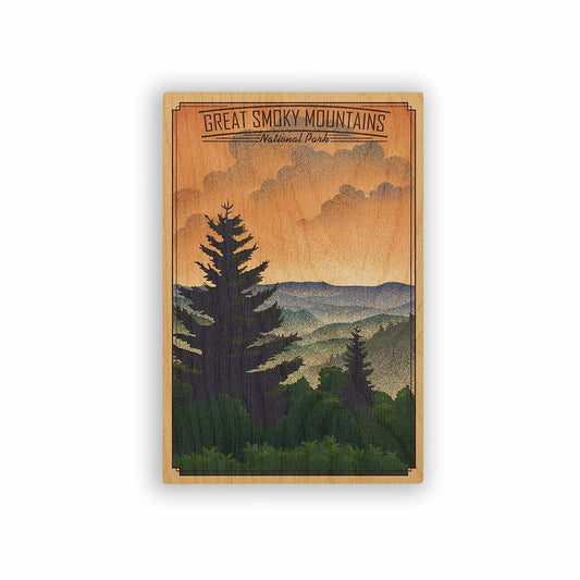 Great Smoky Mountains National Park Lithograph Wooden Postcard