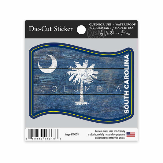 Lantern Press Columbia Rustic South Carolina Flag Vinyl Sticker