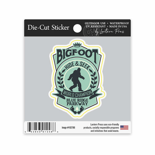 Lantern Press Blue Ridge Parkway Bigfoot Hide & Seek World Champion Sticker