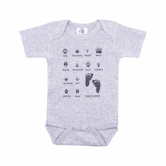 Barefoot Baby Baby Woodland Explorer Short Sleeve Onesie Grey