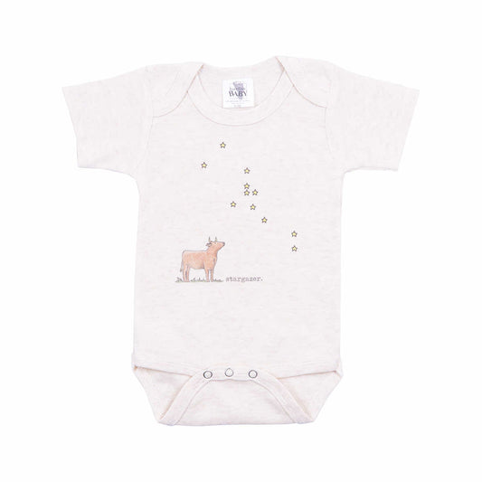 Barefoot Baby Baby Stargazer Cow Short Sleeve Onesie Soft Beige