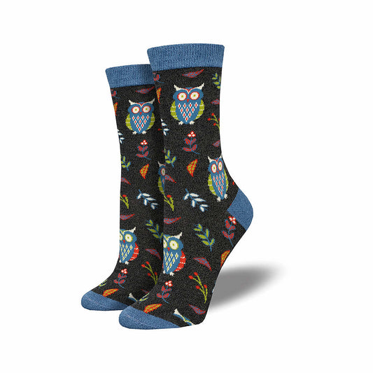 Women's Cute Hoot Bamboo Socks Charcoal Heather