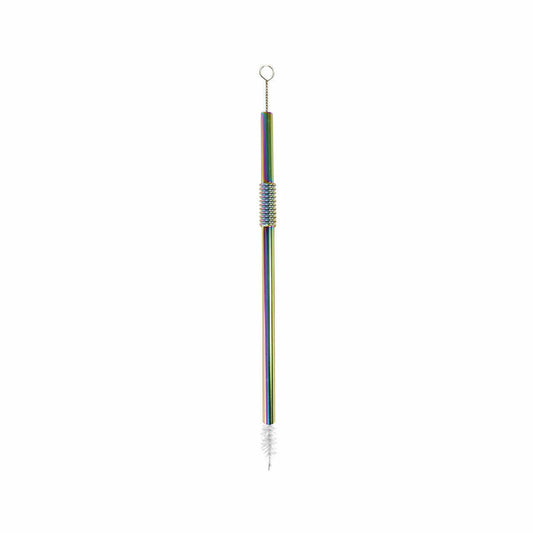 Harold Import Turtleneck Rainbow Reusable Bendable Metal Drinking Straws - Set of 4 with Cleaning Brush