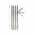 Harold Import Turtleneck Rainbow Reusable Bendable Metal Drinking Straws - Set of 4 with Cleaning Brush
