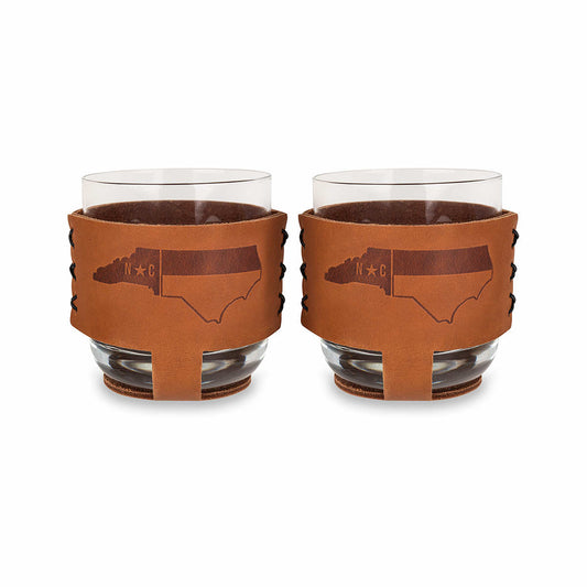 Winston-Salem Leather Rocks Glass Sleeve Box Set Nc Flag