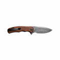 Mini Praxis Flipper Knife - Damascus Steel Wood