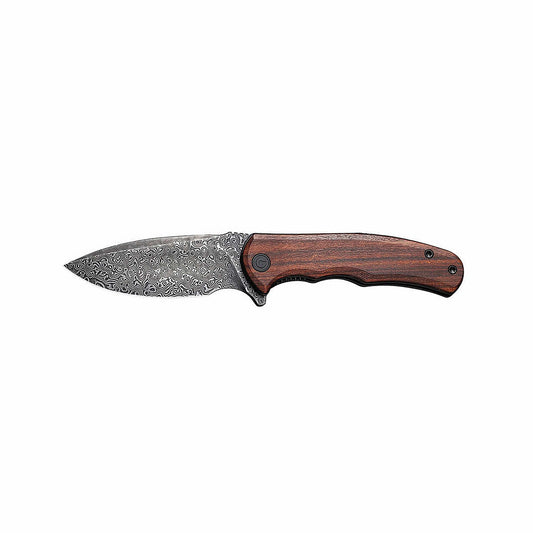 Mini Praxis Flipper Knife - Damascus Steel Wood