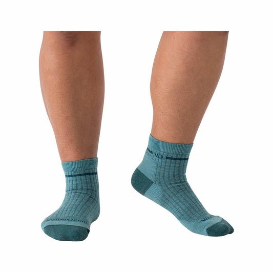 Wide Open Women's Single Stripe Cushioned Quarter Socks Teal