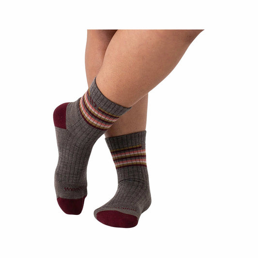 Wide Open Women's Multi Stripe Cushioned Micro Crew Socks Taupe