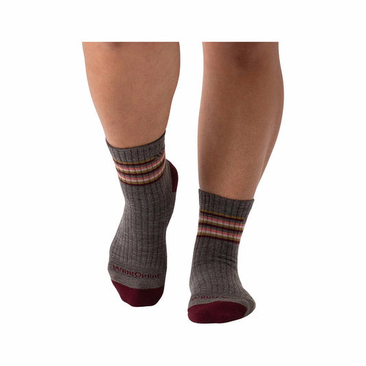 Wide Open Women's Multi Stripe Cushioned Micro Crew Socks Taupe