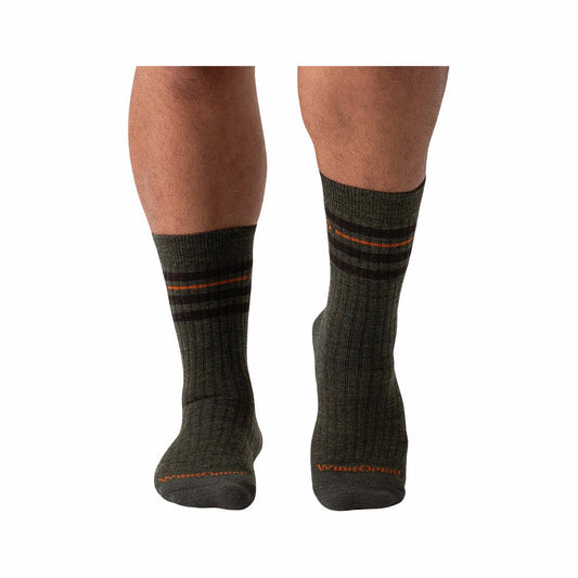 Wide Open Men's Vintage Stripe Cushioned Crew Socks Forest