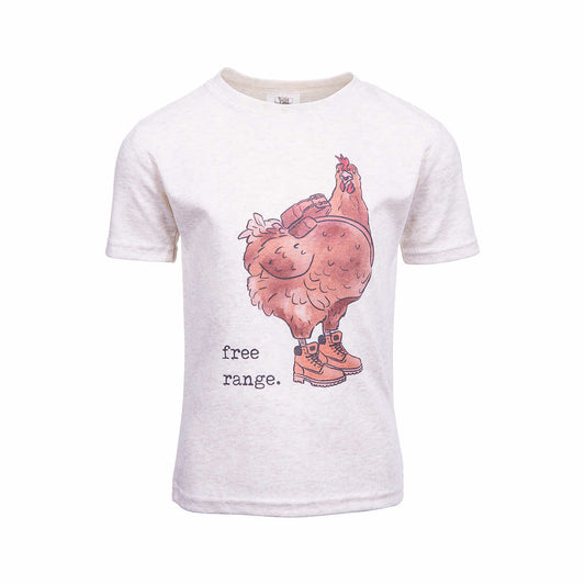 Barefoot Baby Toddler Free Range Hiking Chicken Short Sleeve T-Shirt Soft Beige