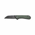Elementum Flipper Damascus Steel Knife Green Micarta