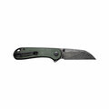 Elementum Flipper Damascus Steel Knife Green Micarta
