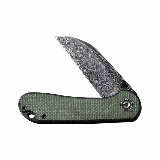 Color swatch for Elementum Flipper Damascus Steel Knife in Green Micarta