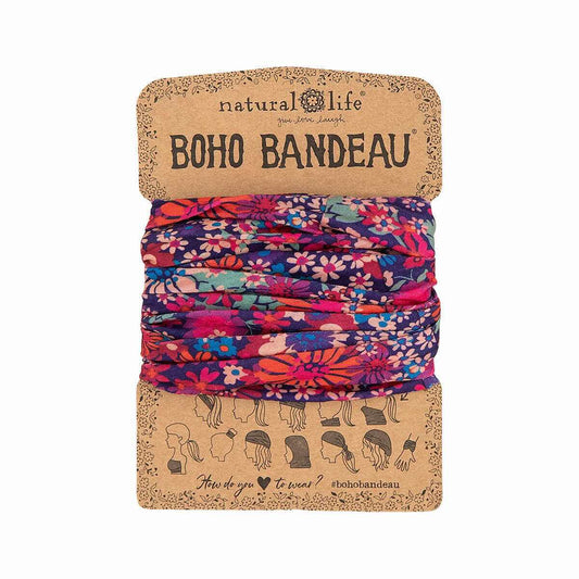 Full Boho Bandeau Headband - Dark Red Pink Floral