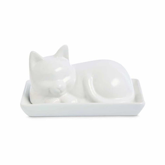 Harold Import Porcelain Cat Butter Dish