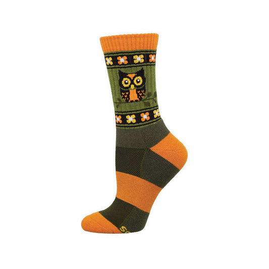Women's Owl Alert Wool Crew Socks Green