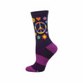 Women's Peace, Love, and Flower Power Wool Crew Socks Purple