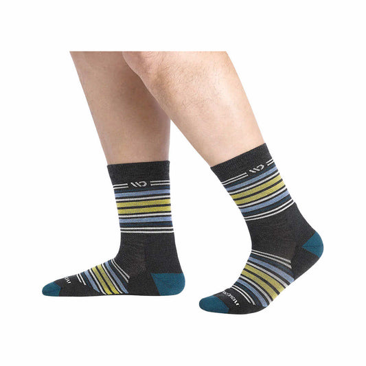 Wide Open Men's Multi Stripe Cushioned Micro Crew Socks Charcoal