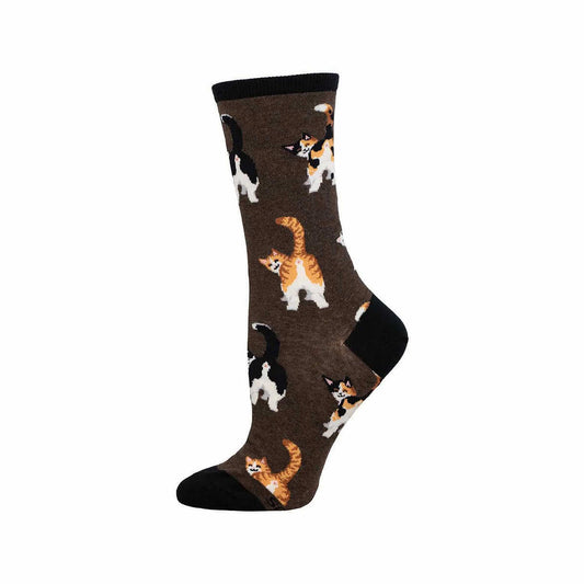 Cat Butts Crew Socks Brown Heather