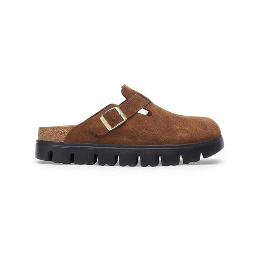 Color swatch for Birkenstock Women's Boston Chunky Suede Clogs in Darktea Black