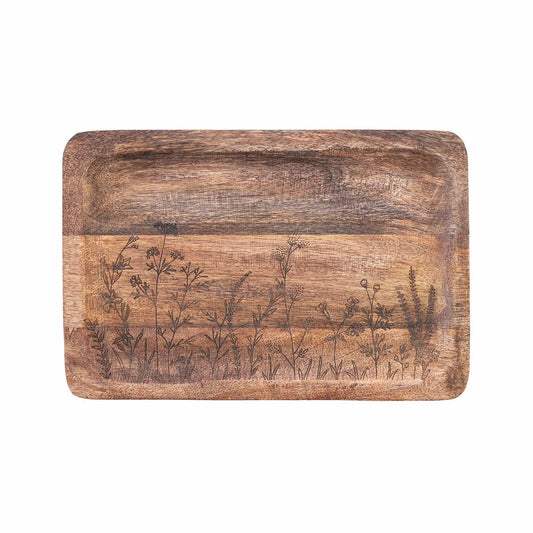 Botanicals Etched Mango Wood Tray