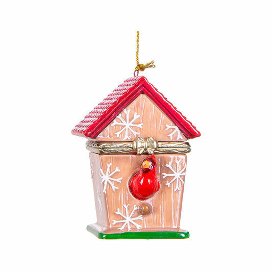 Bandwagon Cardinal Birdhouse Porcelain Ornament