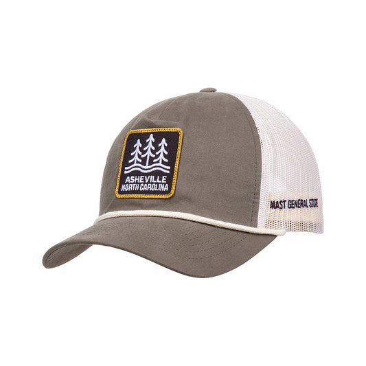 Mast General Store Asheville Trees Rope Trucker Hat Lt Loden Cream